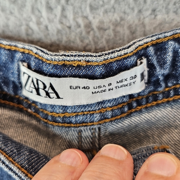 Zara Womens Jeans Sz 8 Blue Denim Split Inside Hem 90's High Waisted Stretch - Picture 6 of 11